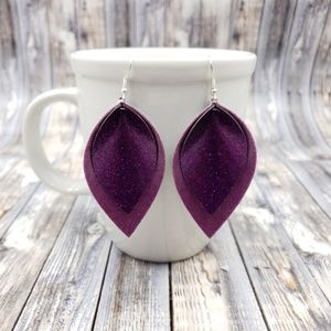 Purple plum glitter Faux Leather Earrings